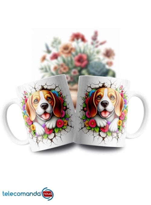 Cană albă personalizată Beagle