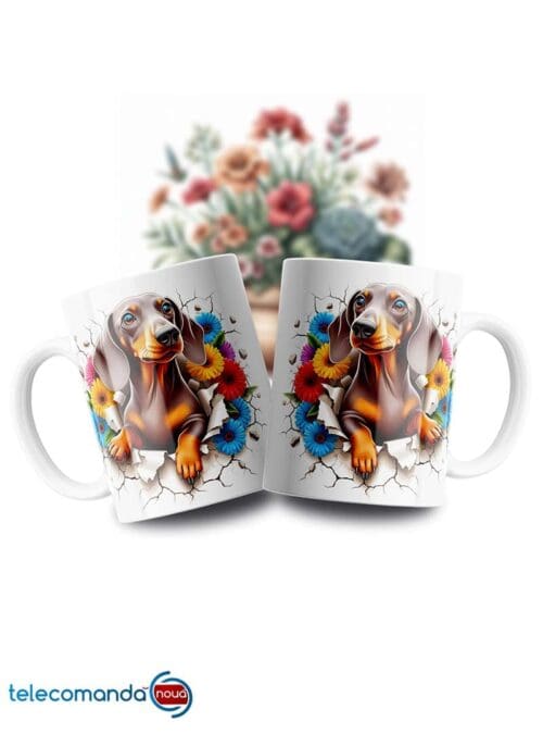 Cană albă personalizată cu Dachshund